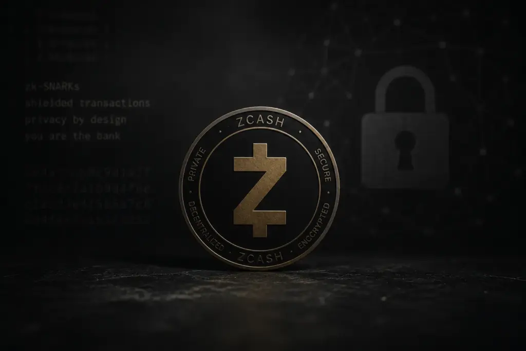 Zcash coin with padlock representing shielded pool on-chain data Title: Zcash Shielded Pool On-Chain Data